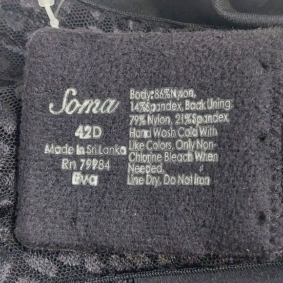 Soma Eva Unlined Strapless Bra Size 42D Black Animal Jacquard Adjustable NEW! - Picture 4 of 6